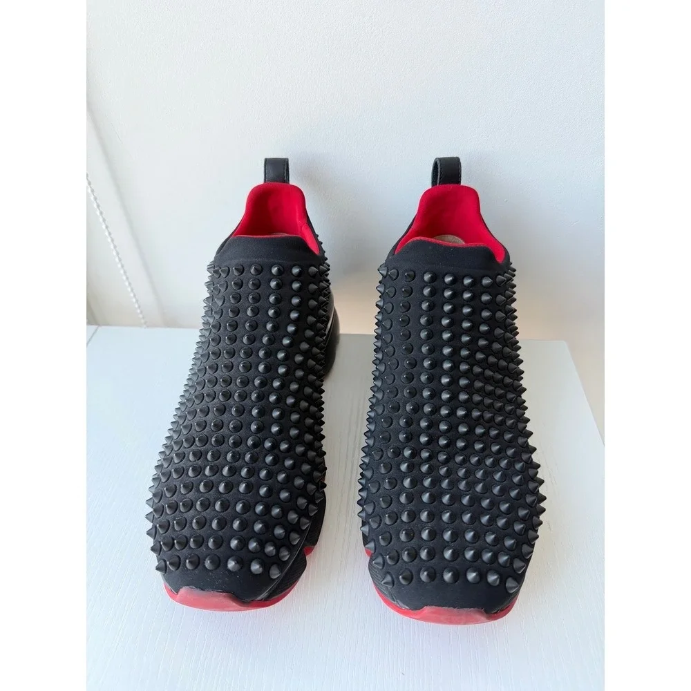 Christian Louboutin Neoprene Black Spike Sock Slip-On Sneakers Red Sole EU 38